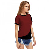 Maroon polyester knitted western wear t-shirt for women, solid pattern on display