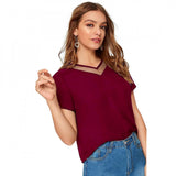 Maroon polyester knitting western wear t-shirt for women, solid pattern, machine washable or hand wash