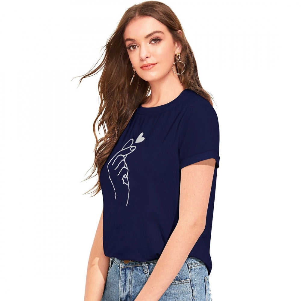 Blue cotton western wear t-shirt with printed design for women, suitable for casual outfits