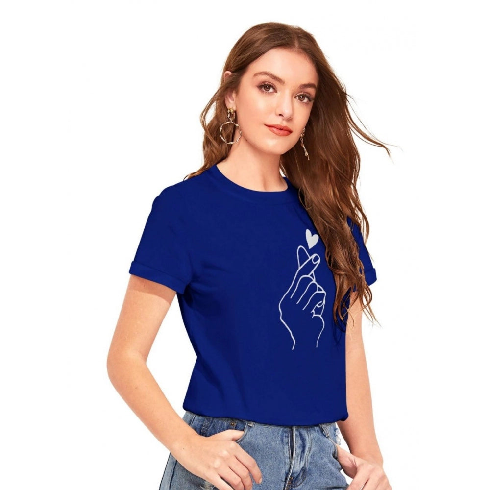 Royal Blue cotton western wear t-shirt for women, printed design on front