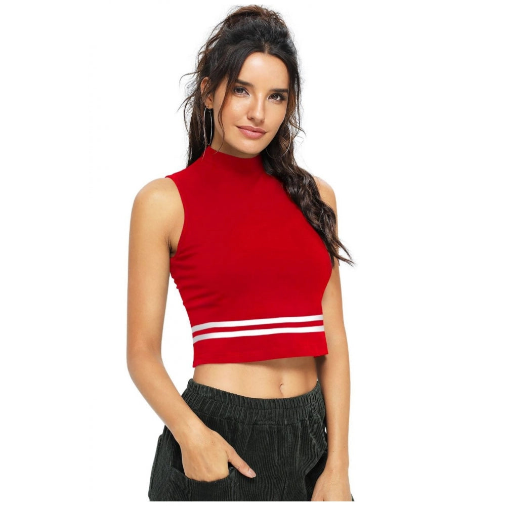 Red polyester knitted western wear top for women, solid design on display