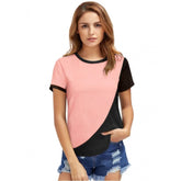 Women's peach solid-color polyester knitting western wear t-shirt, ideal for casual outfits