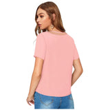 Peach polyester knitting western wear t-shirt for women, solid pattern on display