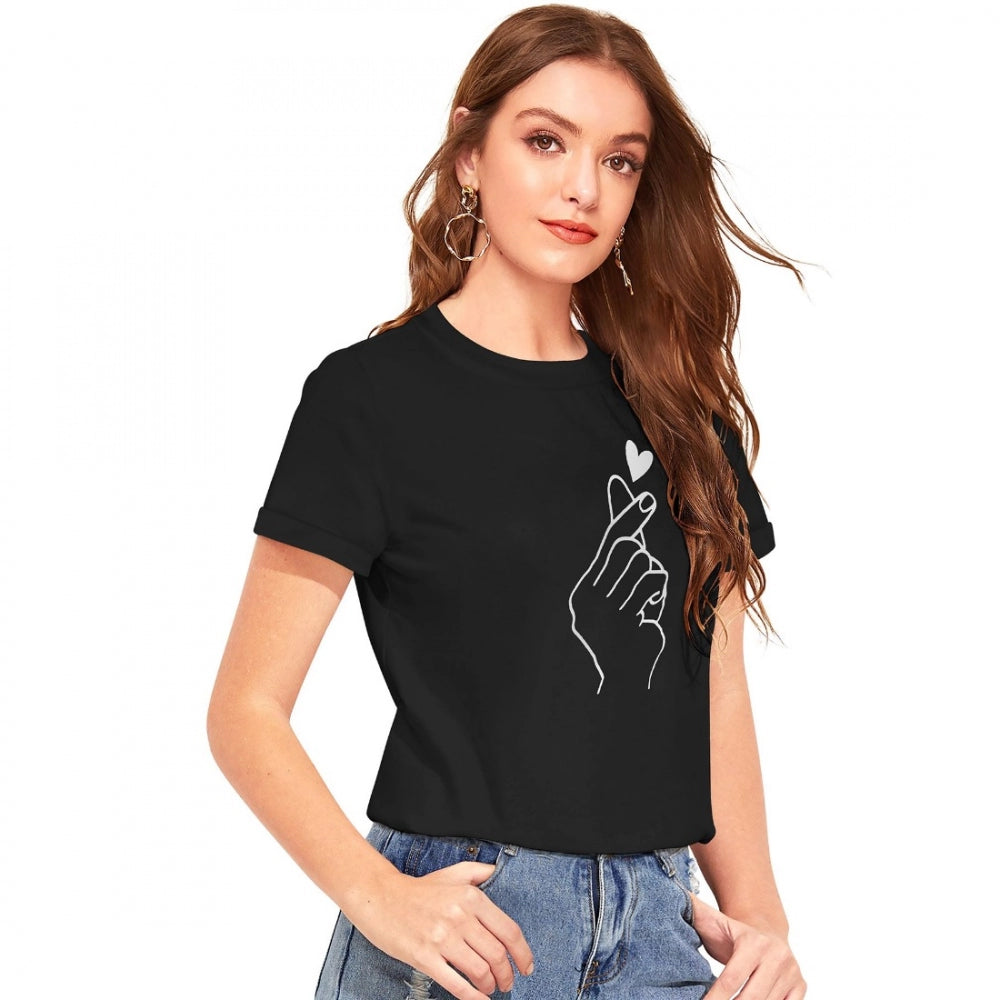 Black cotton western wear t-shirt with printed design, suitable for machine wash or hand wash