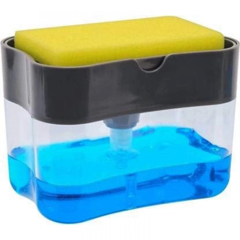 Assorted color 2-in-1 sink and dishwasher soap dispenser with sponge, modern kitchen appliance for efficient cleaning
