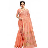 Peach Kota Doria cotton checked saree with blouse (5-6 mtrs), suitable for casual and festive wear
