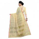 Beige Kota Doria cotton checked saree with blouse (5-6 mtrs) for casual and festive wear