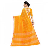 Yellow Kota Doria cotton checked saree and blouse, 5-6 meters length for casual and festive wear