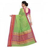 Light green Kota Doria cotton bordered saree with blouse for casual and festive wear, 5-6 meters long