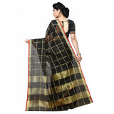 Black Kota Doria cotton checked saree with blouse, suitable for casual and festive wear
