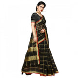 Black Kota Doria cotton checked saree with blouse, perfect for casual and festive wear