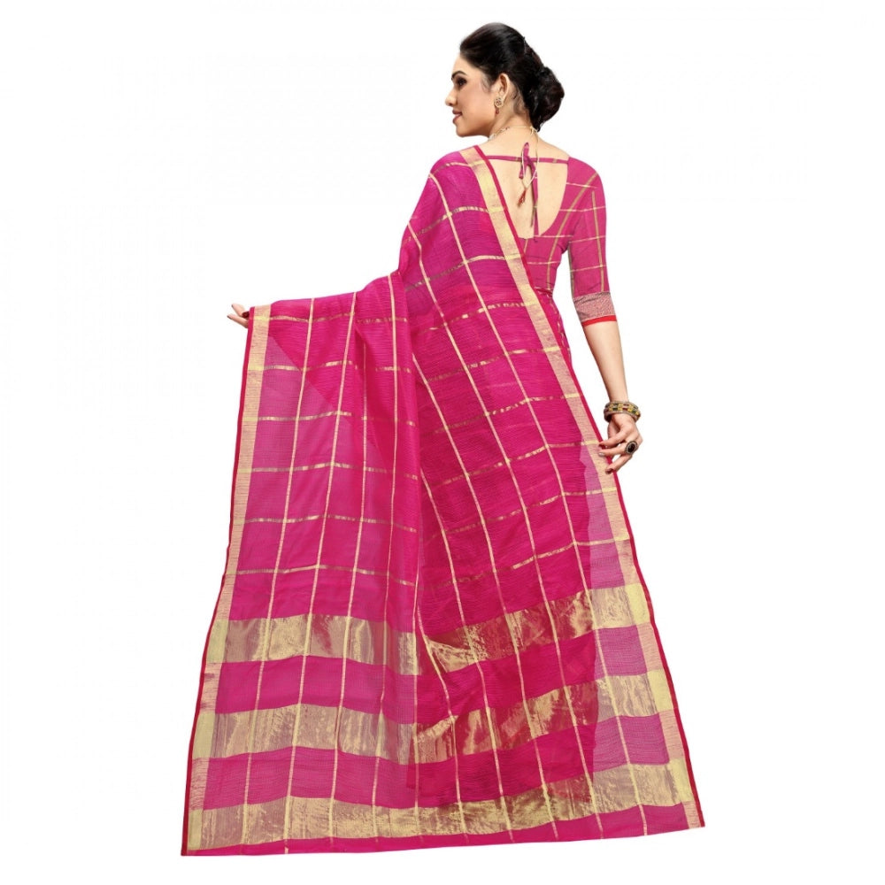 Rani Kota Doria cotton checked saree with blouse (5-6 mtrs), suitable for casual and festive wear
