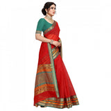 Red Kota Doria cotton bordered saree with blouse, perfect for casual and festive wear