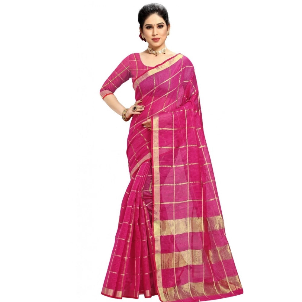 Rani Kota Doria cotton checked saree set (5-6 mtrs) for casual and festive wear