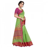 Light green Kota Doria cotton bordered saree with blouse, suitable for casual and festive wear