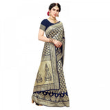 Navy Blue Kanjivaram Jacquard Silk Saree with Blouse on mannequin for casual and festive wear