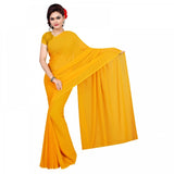 Gold georgette plain saree with blouse (5-6 meters), suitable for casual and festive wear