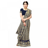 Navy Blue Jacquard Silk Kanjivaram Saree with Blouse (5-6 mtrs), traditional Indian formal wear for women