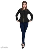 Trendy polycotton solid-color women's blazer, long sleeves, sizes S, M, L, XL, XXL