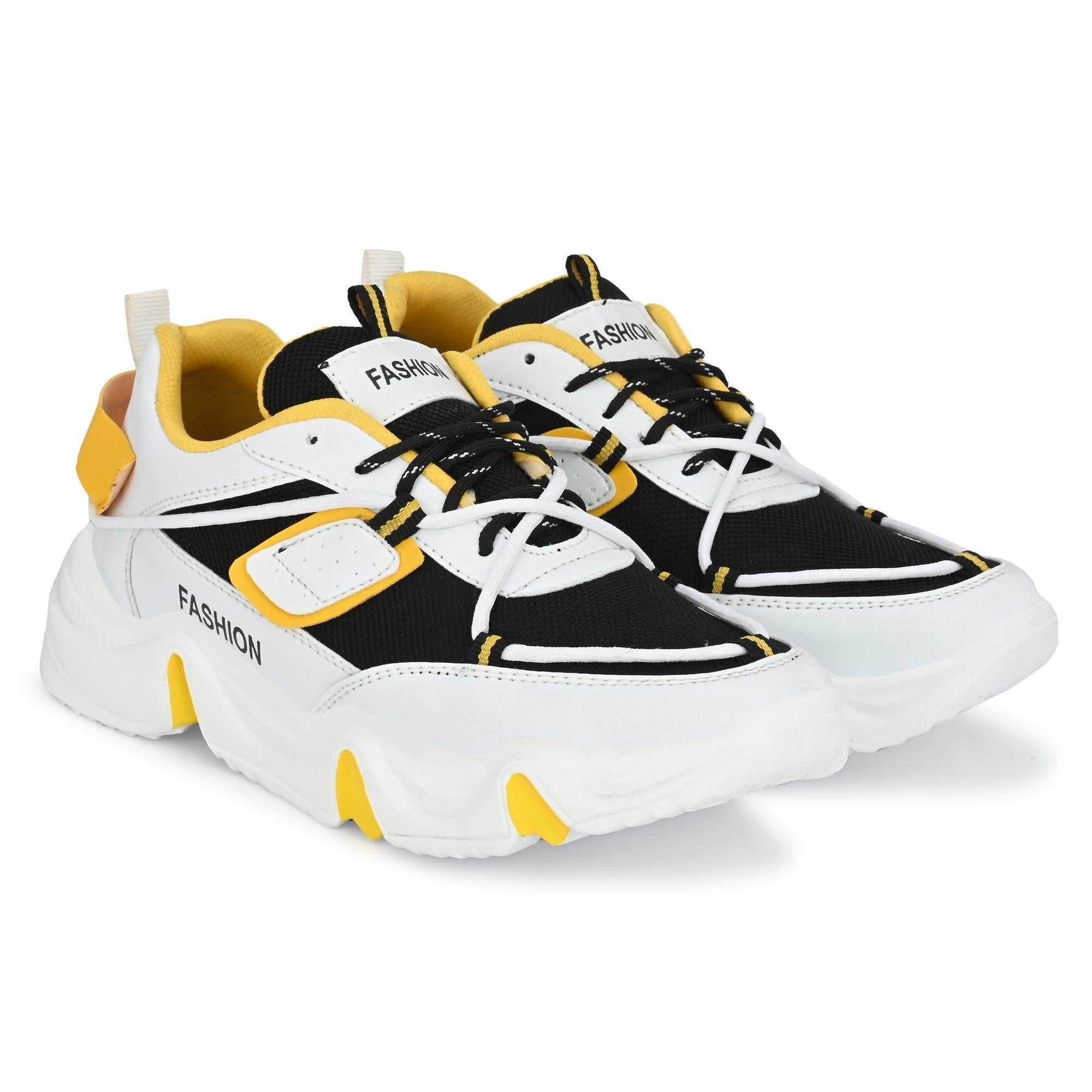 Yellow synthetic leather lightweight sports shoes, ideal for athletic activities like AM PM Roddick sneakers on display