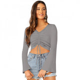 Grey 95% Polyester 5% Spandex Western Wear top for women, solid style on mannequin