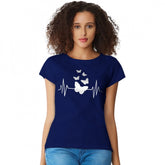 Blue printed cotton women's western wear t-shirt for casual outfits, S - XL sizes available