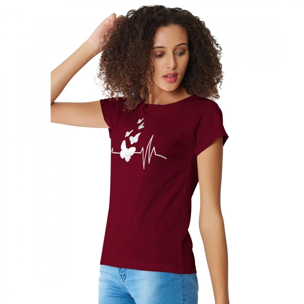 Maroon cotton western wear t-shirt with printed design for women, machine or hand washable, size chart available