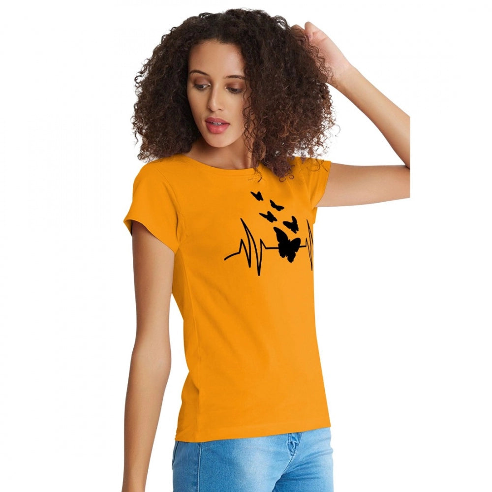 Yellow cotton western wear t-shirt with printed design, ideal for casual outfits