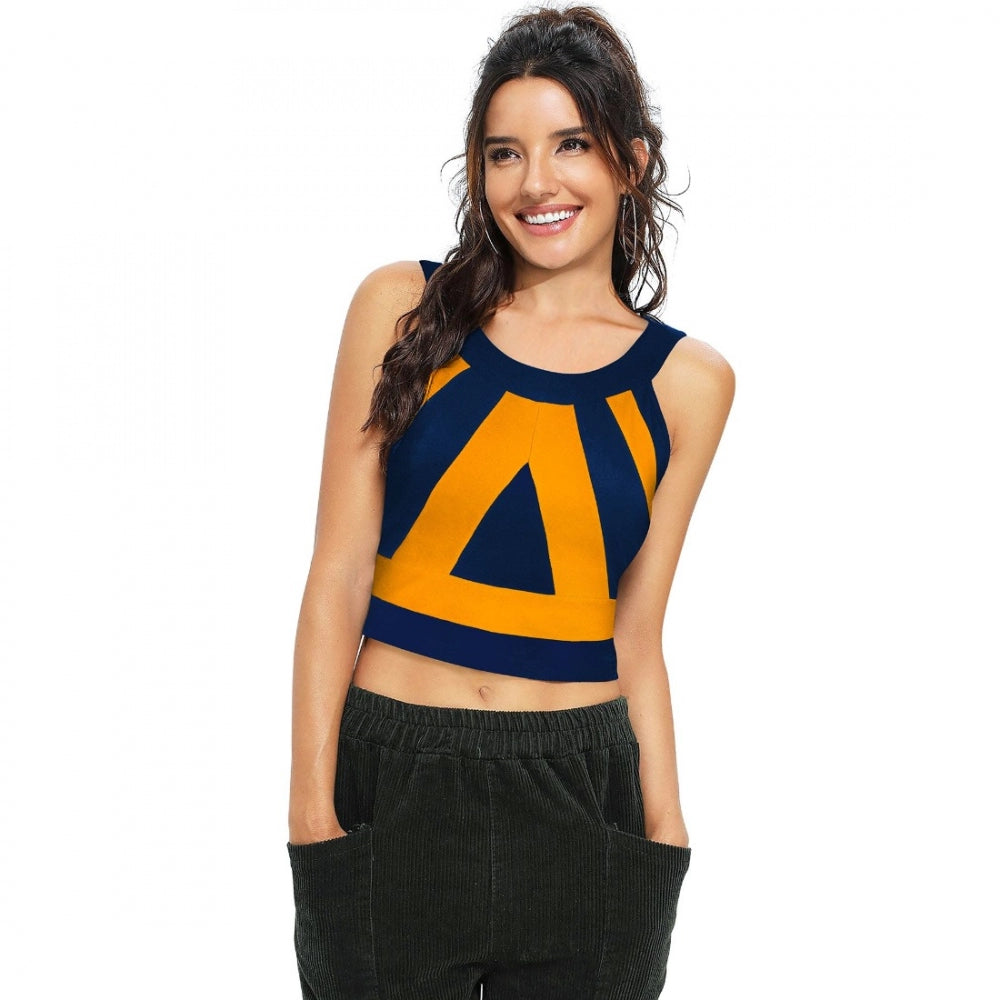 Yellow 95% Polyester 5% Spandex Western wear top for women, solid fabric design on display