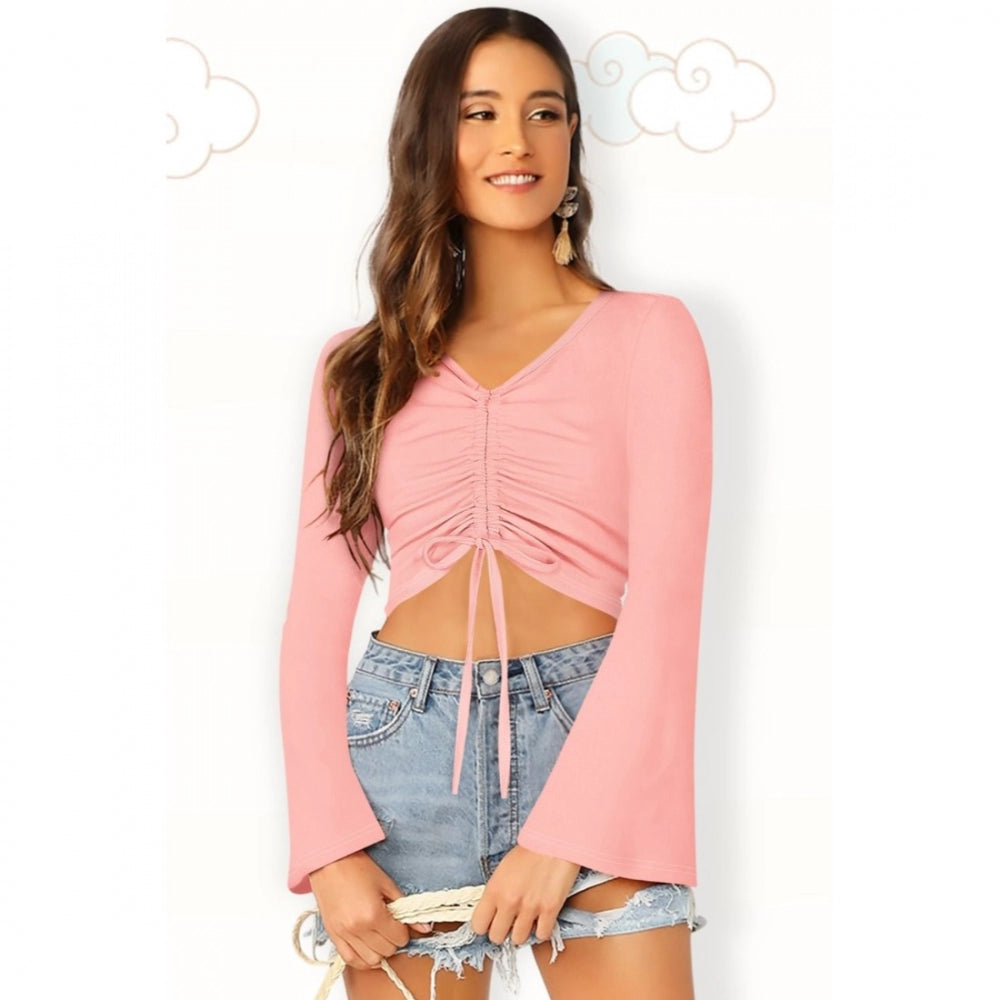 Peach solid 95% polyester 5% spandex western wear top for women, ideal for casual outfits