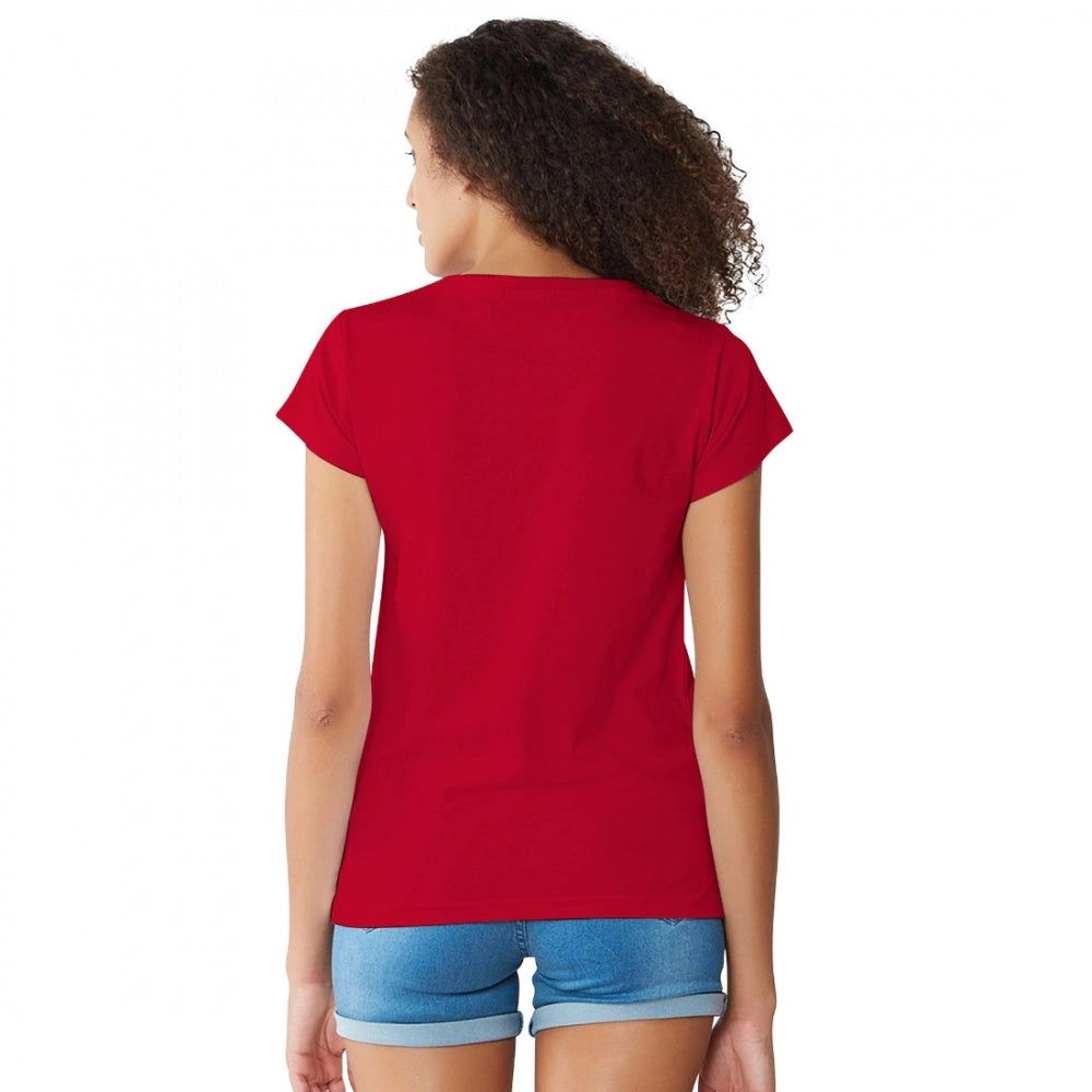 Red cotton western wear t-shirt with printed design, suitable for machine wash or hand wash (S36, M38, L40, XL42)