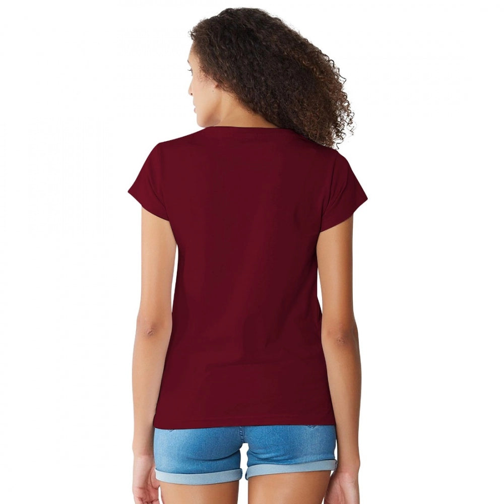 Maroon printed cotton western wear T-shirt for women, vibrant design on a soft cotton tee