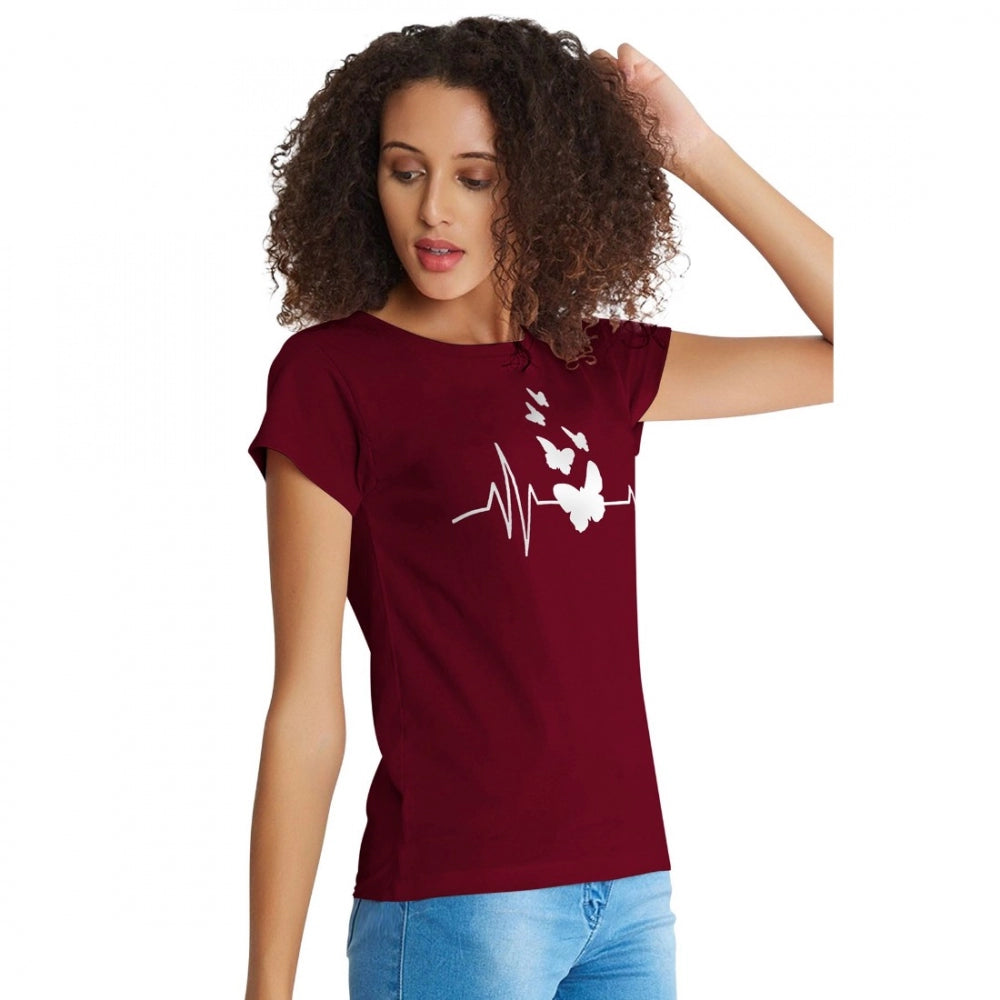 Maroon cotton western wear t-shirt, printed design for women's casual style