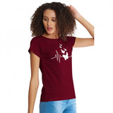Maroon cotton western wear t-shirt, printed design for women's casual style