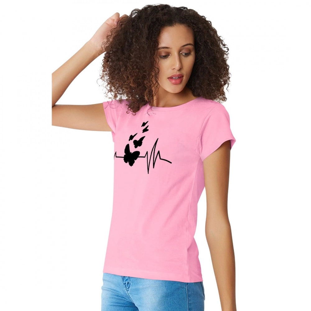 Pink cotton western wear t-shirt, printed design for women's fashion, S-XL size chart available