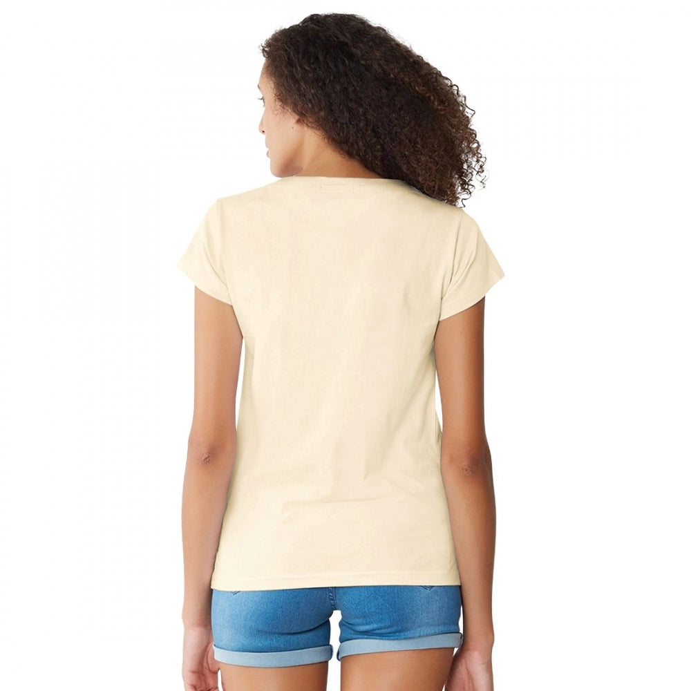 Cream cotton western wear t-shirt for women, printed design, machine wash or hand wash (S-XL)