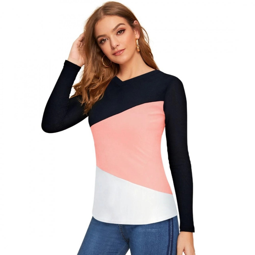 Peach solid-colored western wear T-shirt for women, 95% polyester 5% spandex