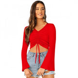 Red solid western wear top, 95% polyester 5% spandex women's clothing for fashionable outfits