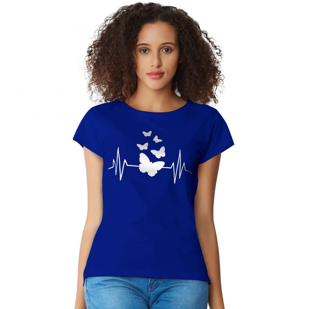 Royal Blue cotton western wear T-shirt for women, printed design on front