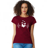 Maroon cotton women's western wear T-shirt with printed design, suitable for machine wash or hand wash (S36, M38, L40, XL42)