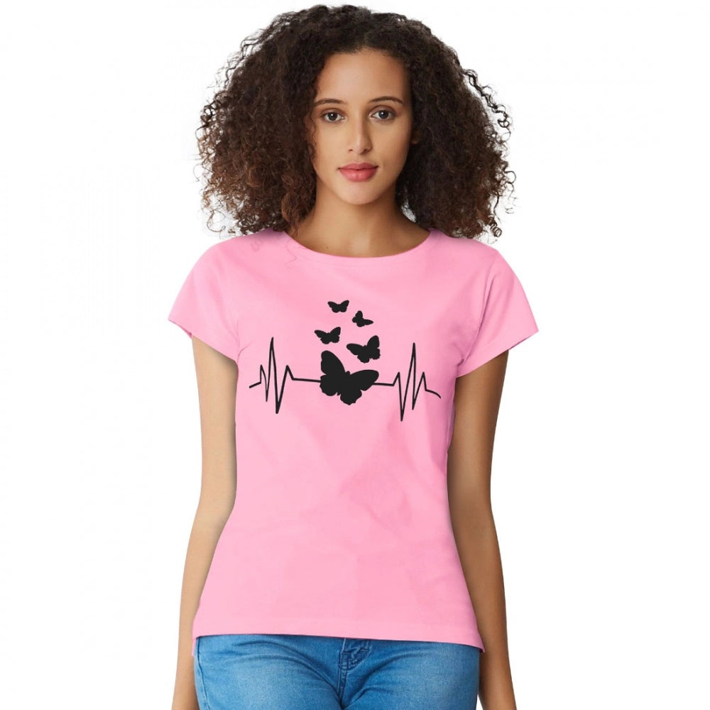 Pink cotton western wear t-shirt, printed pattern for women, machine wash or hand wash (S36, M38, L40, XL42)