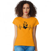 Yellow cotton western wear t-shirt for women, printed with classic western design