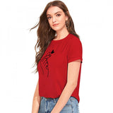Red cotton women's western wear t-shirt, printed pattern for casual style