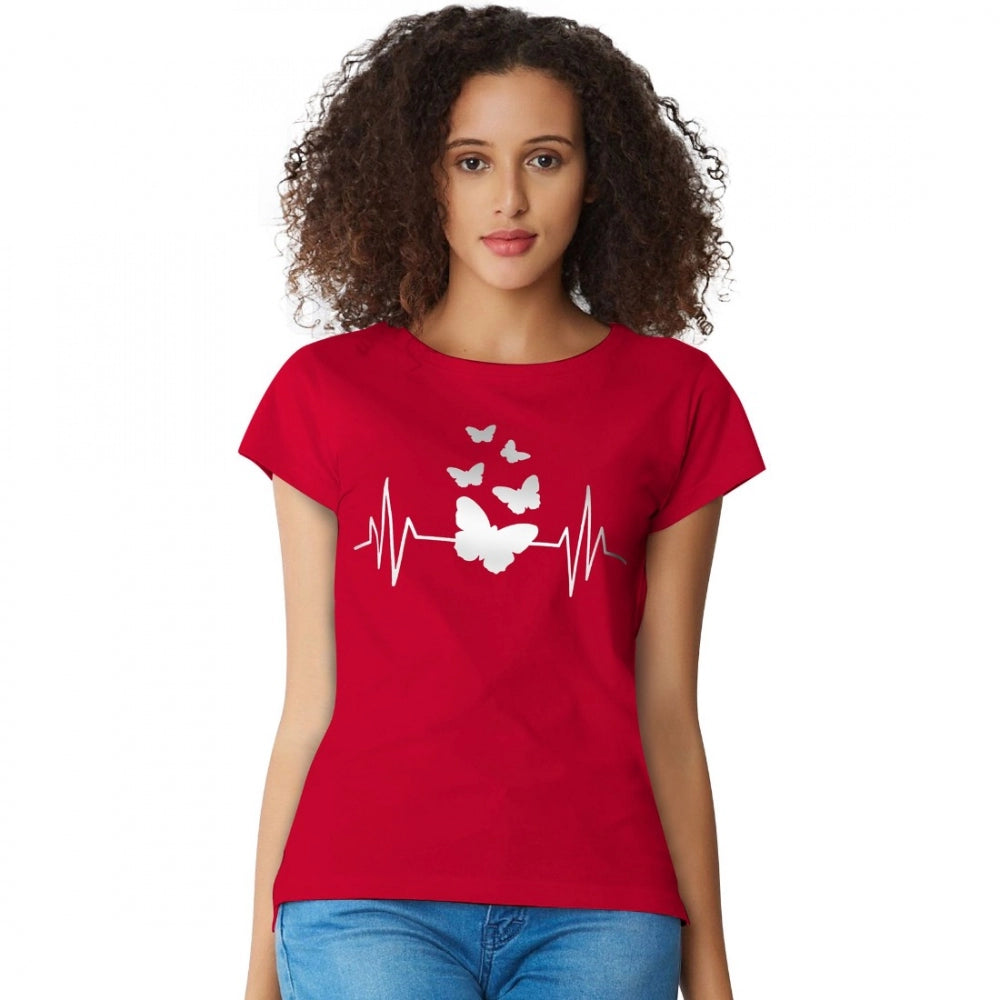 Red cotton western print t-shirt for women, suitable for machine wash or hand wash (S36, M38, L40, XL42)