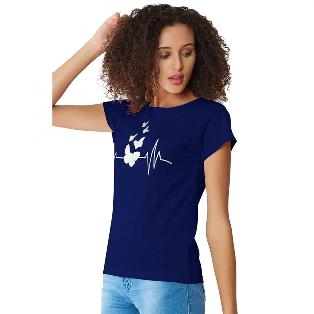 Blue printed cotton western wear t-shirt for women, suitable for machine wash or hand wash