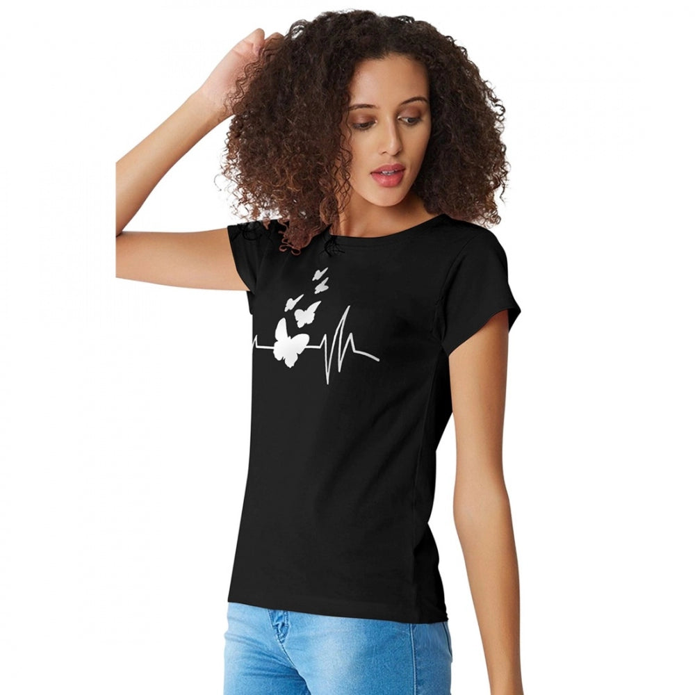 Black cotton western wear t-shirt, printed pattern for women's casual style