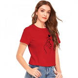 Red printed cotton western wear T-shirt for women, suitable for machine wash or hand wash as per size chart (S36, M38, L40, XL42)