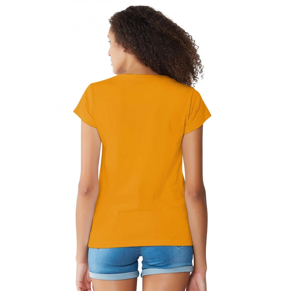 Yellow cotton women's western wear t-shirt with printed design, machine wash or hand wash (S36, M38, L40, XL42)