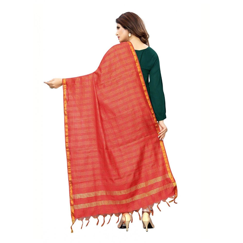Red cotton jari woven work dupatta, length 2-2.4 mtr on mannequin