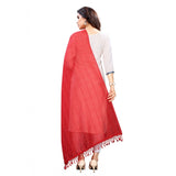 Red cotton silk strips printed dupatta (length: 2-2.4 mtr) - Traditional Indian women's fashion accessory on display